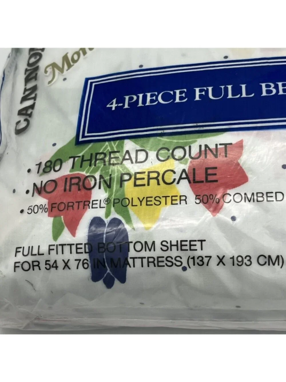 Cannon Monticello 4 Piece Full Bed Set Percale Sheet Tulip Flower Medley NEW 640